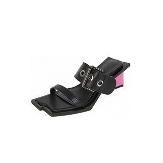 Square-toe Block-heel Belted Sandals
