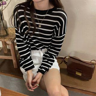 Long-sleeve Striped Knit Top As Figure - One Size