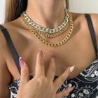 Set Of 3: Chunky Chain Alloy Choker 2626 - Set Of 3 - Silver & Gold - One Size