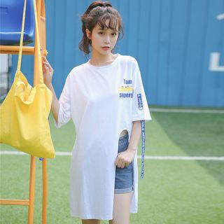 Short-sleeve Slit-side Long Top