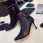 Buckled High-heel Pointy-toe Ankle Boots