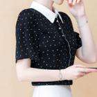 Contrast Trim Dotted Chiffon Blouse