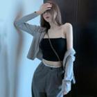 Cropped Camisole / Hooded Zip Jacket / High-waist Straight-fit Pants