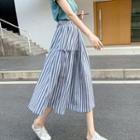 Asymmetrical Striped Midi A-line Skirt