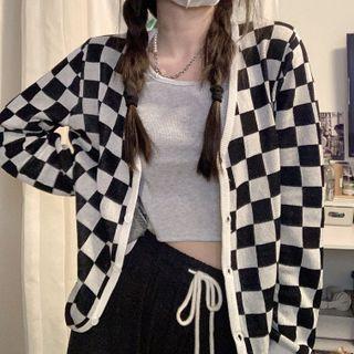 Checkerboard Zipped Jacket Checked - Black & White - One Size