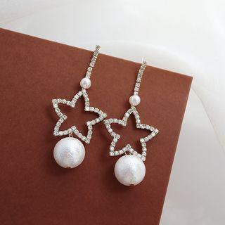 Rhinestone Star Faux Pearl Dangle Earring 1 Pair - As Shown In Figure - One Size