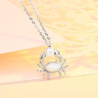 Crab Pendent Necklace 925 Silver - Silver - One Size