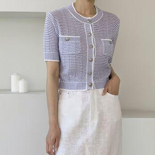 Metallic-button Stripe Crop Cardigan
