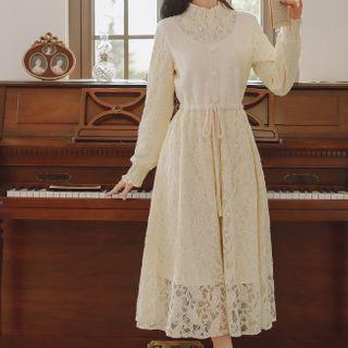 Lace Panel Midi A-line Dress
