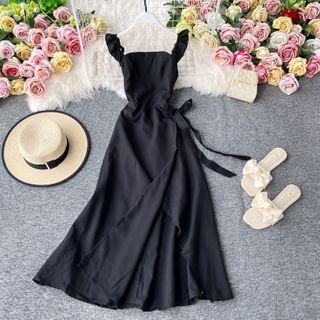 Keyhole Back Bow-detail Slit Sleeveless Dress