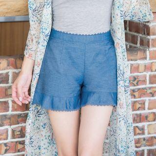 Lace Trim Plain Shorts