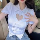 Puff-sleeve Heart Cutout Ruffled Shirt