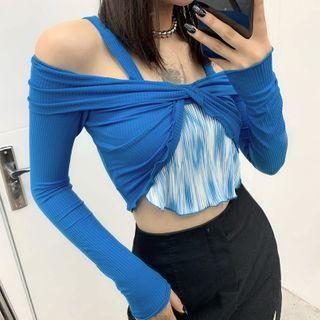 Mock Two Piece Long-sleeve Crop T-shirt