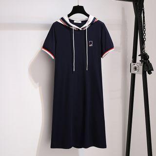Short-sleeve Embroidered Hooded A-line Dress