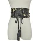 Floral Embroidered Lace-up Satin Wide Belt
