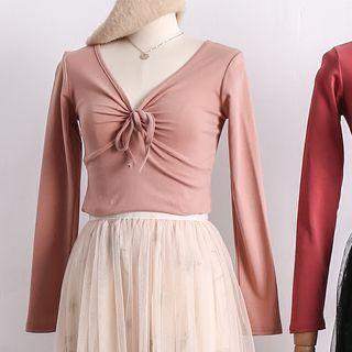 Deep V-neck Tie-front T-shirt
