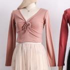 Deep V-neck Tie-front T-shirt