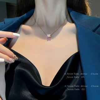 Rhinestone Pendant Alloy Necklace 1 Pc - Rhinestone Pendant Alloy Necklace - Gold - One Size