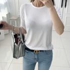 Elbow-sleeve Slim-fit Cotton T-shirt