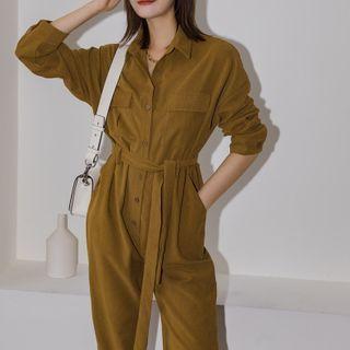 Plain Lace-up Long-sleeve Jumper Pants