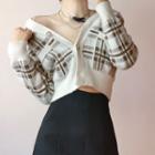 Check Print Button-up Cardigan