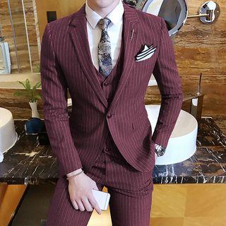 Set: One-button Striped Blazer + Vest + Pants