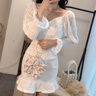 Long-sleeve Lace Mini Mermaid Dress