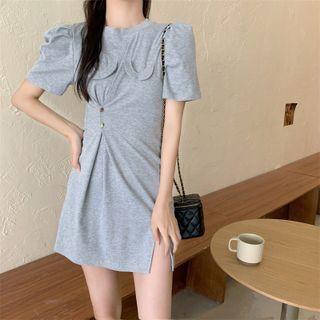 Short-sleeve Side-slit Plain Dress
