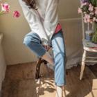 Sailor-collar Contrast-trim Sweatshirt Ivory - One Size
