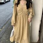Puff-sleeve Ruched V-neck Dress
