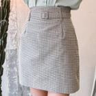 Belted Plaid A-line Miniskirt