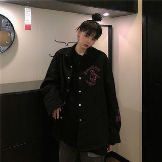 Printed Oversize Button Jacket Black - One Size