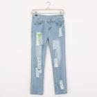 Distressed Washed Straight-leg Jeans