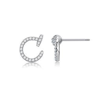 925 Sterling Silver Fashion Simple Letter C Cubic Zircon Stud Earrings Silver - One Size