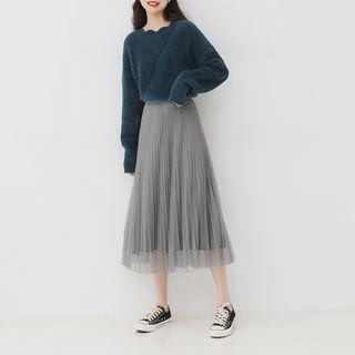 Mesh Overlay Knit Skirt