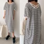 Crisscross Stripe Long T-shirt Dress