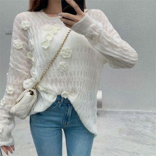 Floral Knit Top Floral - White - One Size