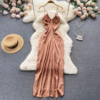 Suspender V-neck Plain Dress