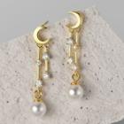 Moon Rhinestone Faux Pearl Sterling Silver Dangle Earring 1 Pair - S925 Silver - Gold - One Size