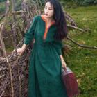 3/4-sleeve Corduroy A-line Maxi Dress