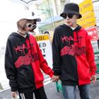 Couple Matching Color Block Printed Hooded Pullover