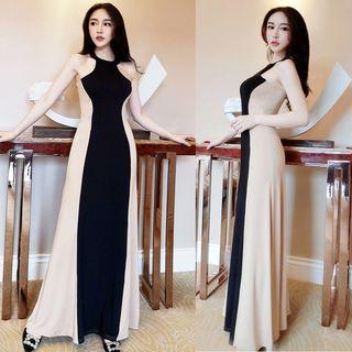 Color Block Halter Evening Gown