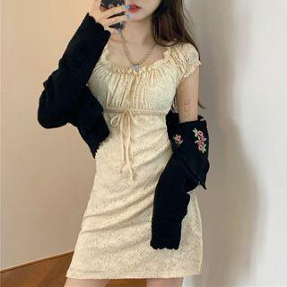 Lace Off-shoulder Mini A-line Dress As Shown In Figure - One Size