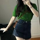 Short-sleeve Knit Top / Denim A-line Skort