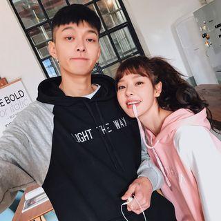 Couple Matching Lettering Raglan Hoodie