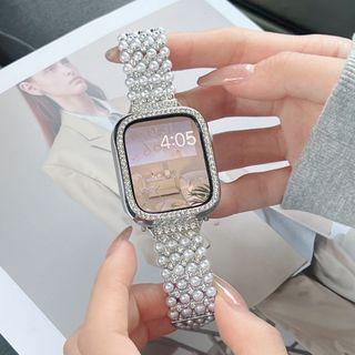 Set: Faux Pearl Apple Watch Strap + Protective Case