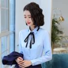 Tie-neck Shirt / Straight-cut Dress Pants
