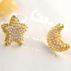 Star And Moon Earrings  Gold - One Size