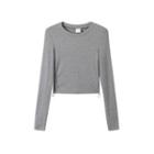 Long-sleeve Zip-side Cropped T-shirt