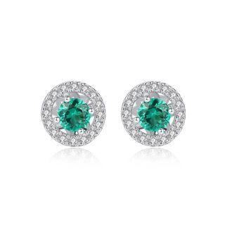 Sterling Silver Simply Brilliant Geometric Round Green Cubic Zirconia Stud Earrings Silver - One Size